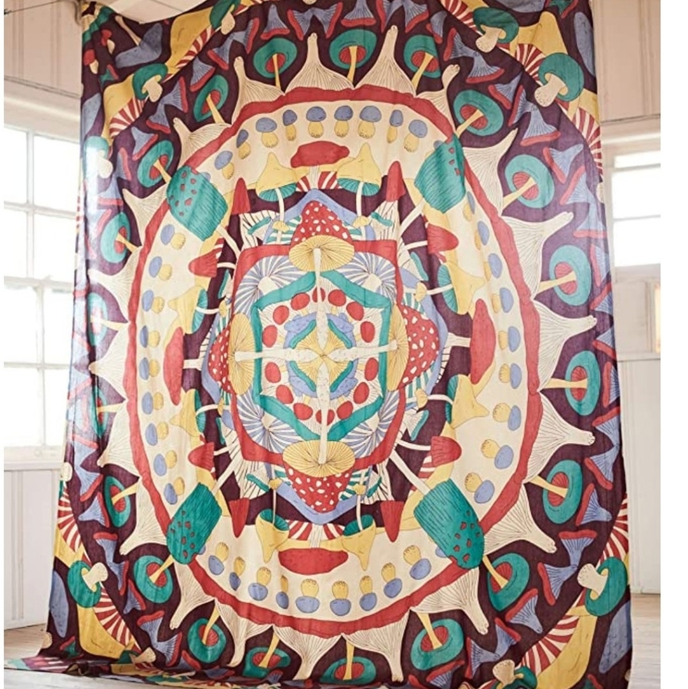 Mushroom Kaleidoscope Mandala Tapestry